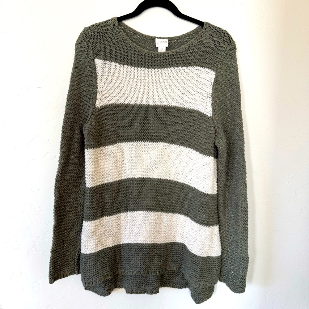 Chico's Harley Green Stripe Knit Sweater Gold shimmer Size Chico's 2 (Large)